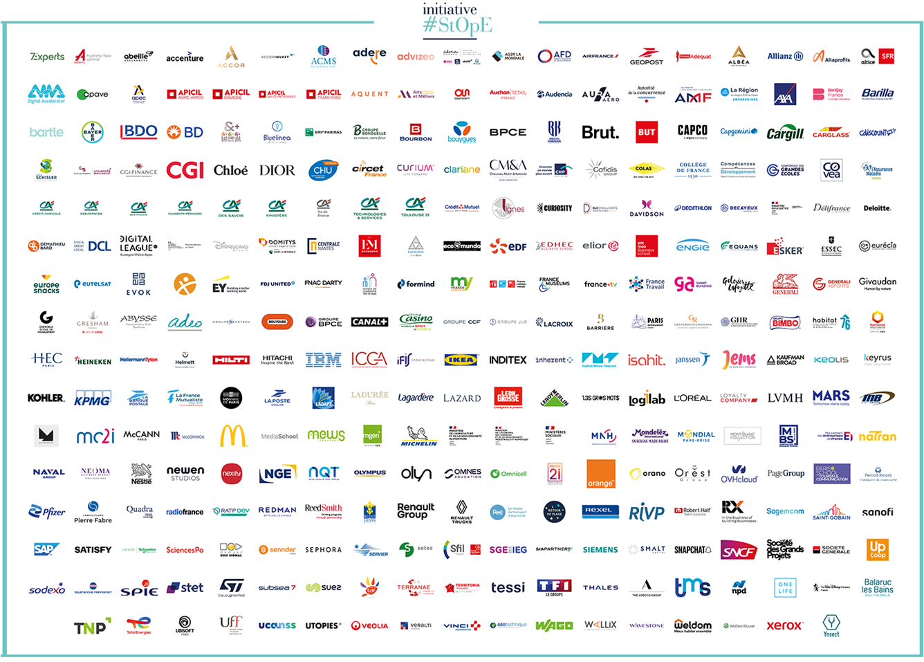 Photo des logos des 303 organisation signataires #StOpE
