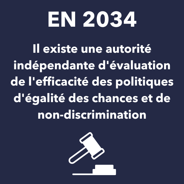 En 2034, il existe une autorité indépendante d'évaluation de l'efficacité des politiques d'égalité des chances et de non-discrimination